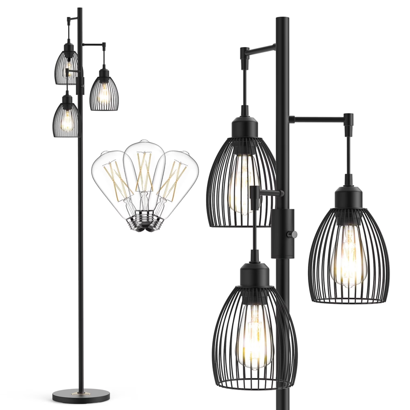 70" Black Dimmable Floor Lamp, Industrial Birdcage Tree Lamp for Living Room0