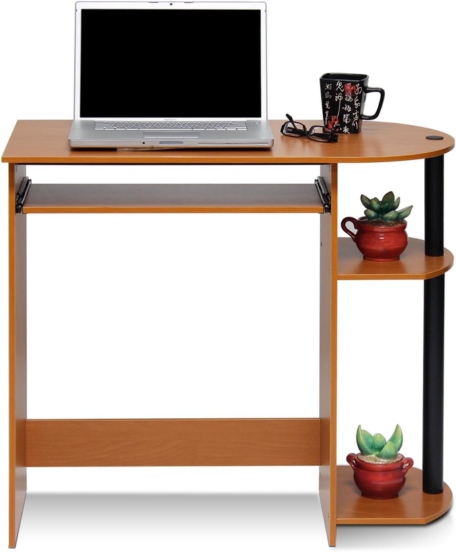 Simplistic Easy Assembly Computer Desk, with Keyboard Tray, Light Cherry/Black3