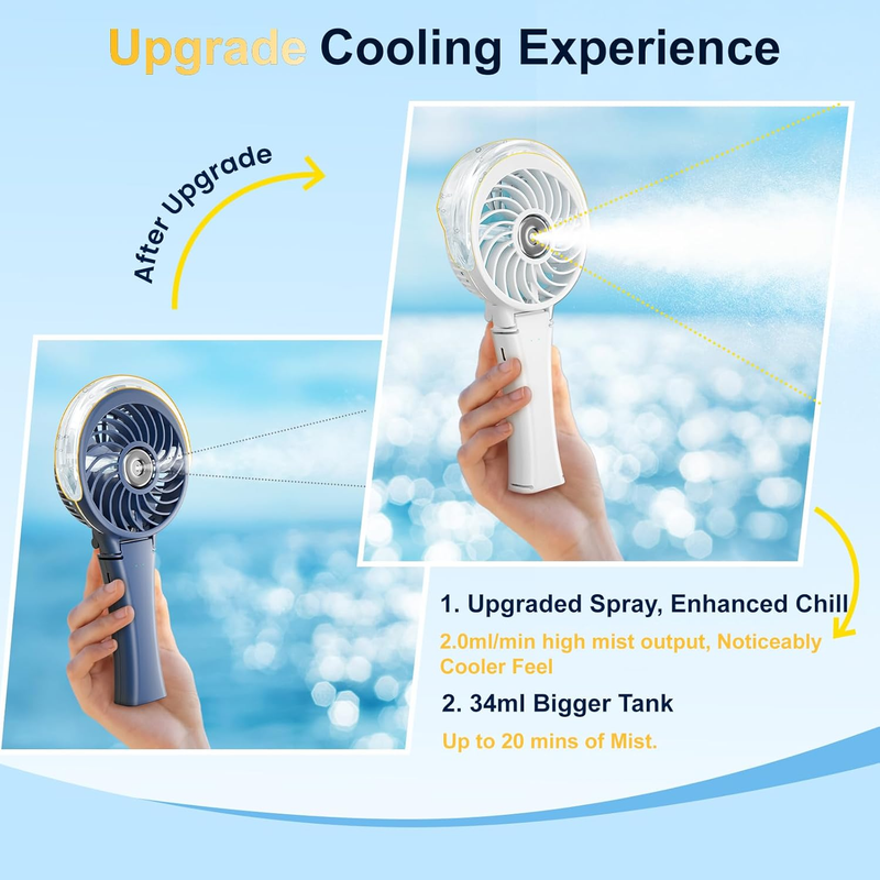 Portable Misting Fan USB Rechargeable Handheld Mini Cooling Fan White1