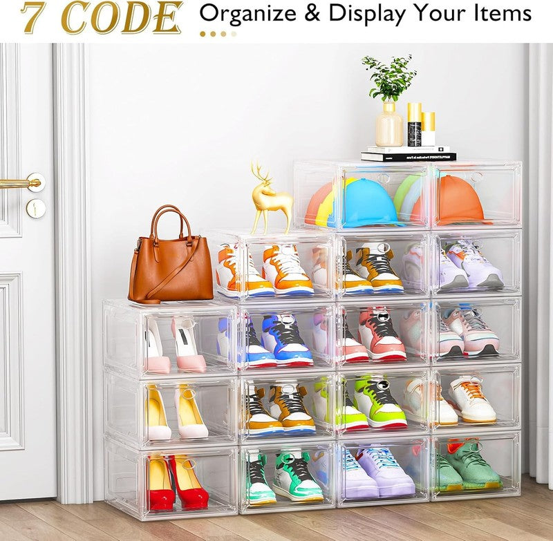 12 Pack Clear Stackable Shoe Boxes with Magnetic Door, Foldable, White3