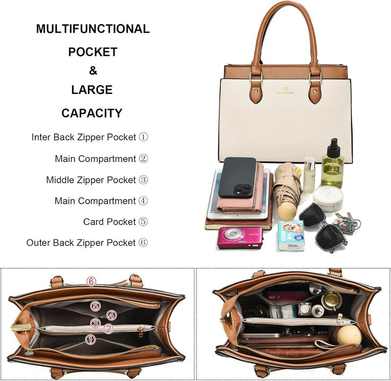 Women Handbags Purses Leather Dual-Tone Tote Shoulder Top Handle Satchel Bag3