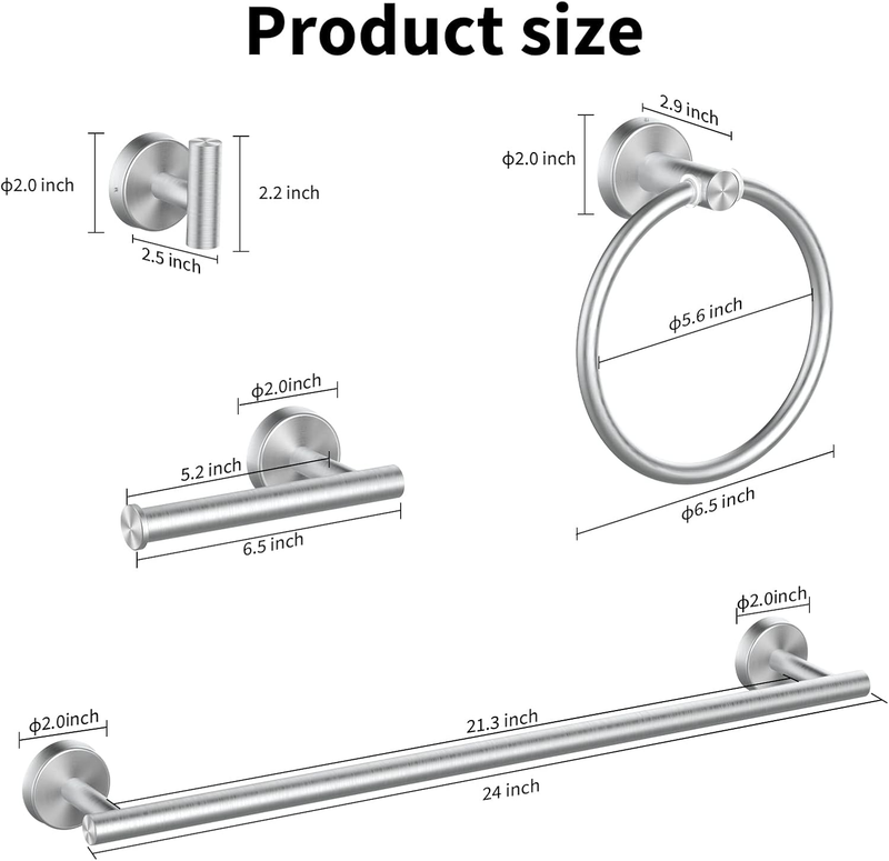 8 Piece Brushed Nickel Bathroom Hardware Set, 24Inch Bathroom Towel Bar+Towel Ri5