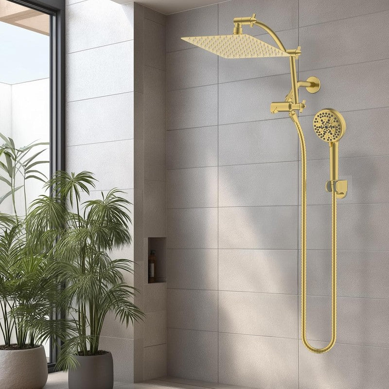 10" Rain Shower Head Combo Handheld 10 Spray 16" Arm Brushed Gold8