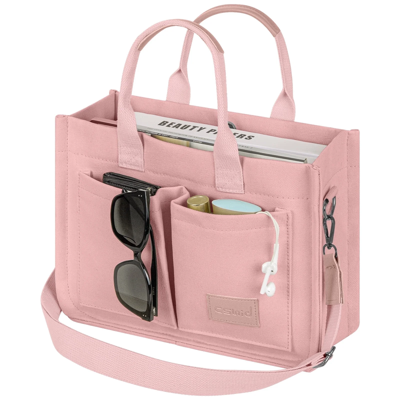 Canvas Tote Bag for Women with Pockets Laptop Work Crossbody Satchel Pink9