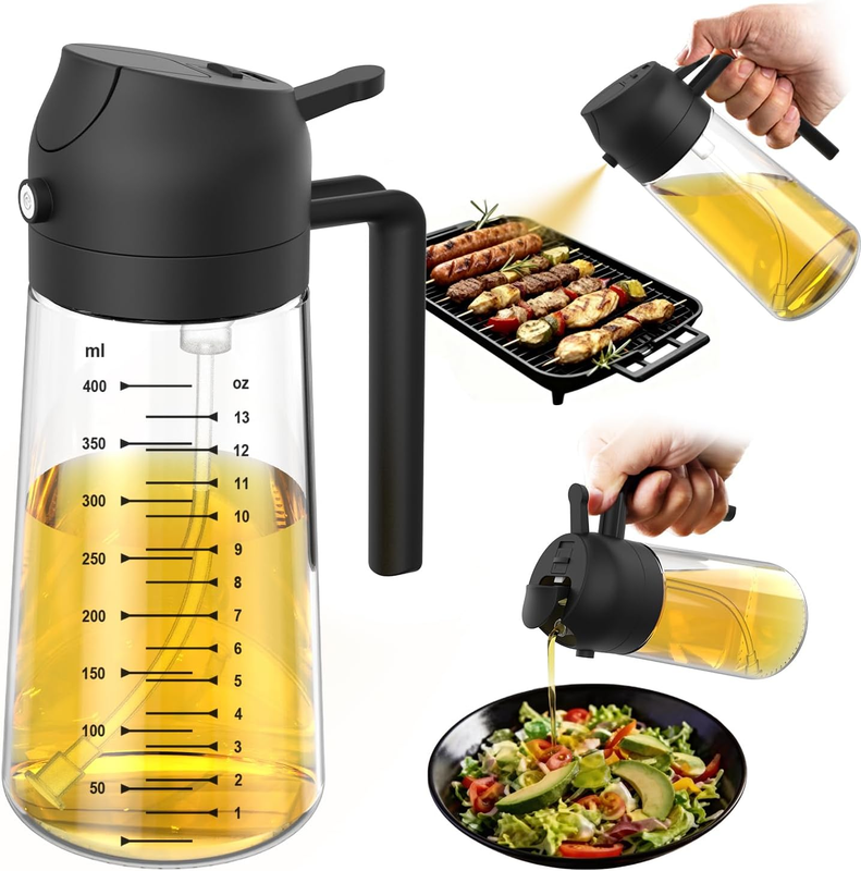 16oz Glass Olive Oil Sprayer 2 in 1 Dispenser Bottle Air Fryer BBQ Black11