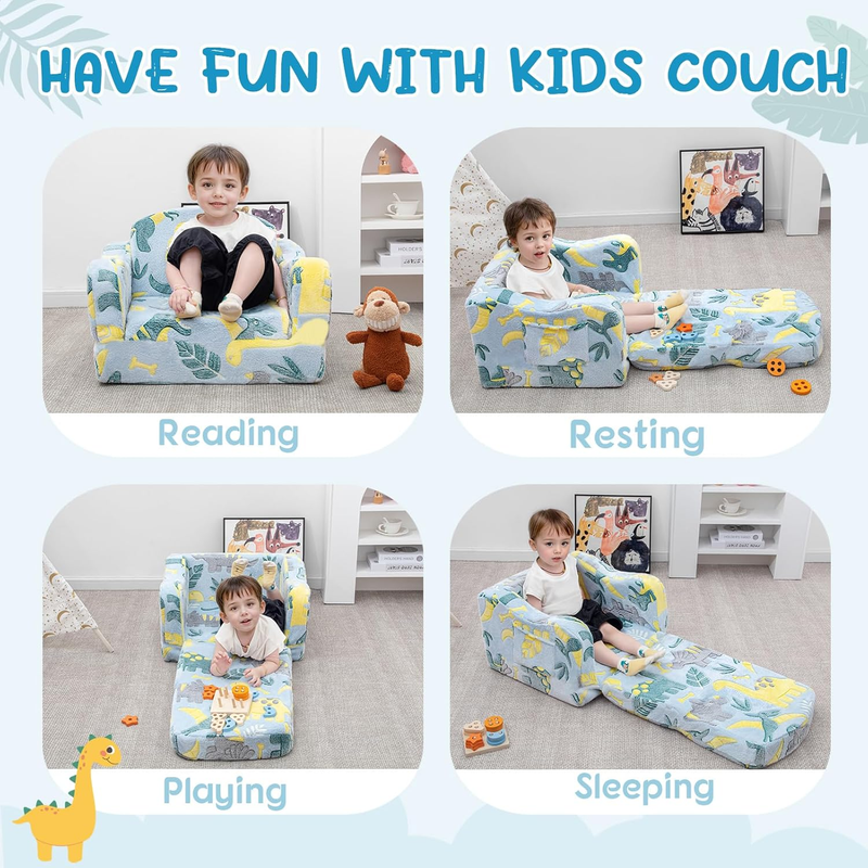 Comfy Toddler Chair and Couch for Kids with Blanket,2 In 1 Soft Plush Fold Out T6