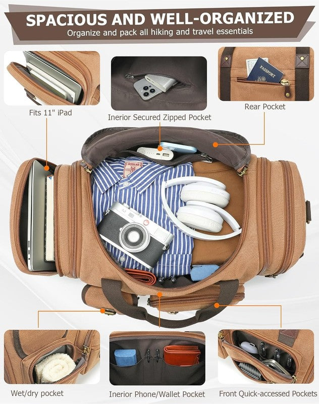 55L Canvas Duffle Bag Travel Weekender Overnight Vintage Carry On Men Women4