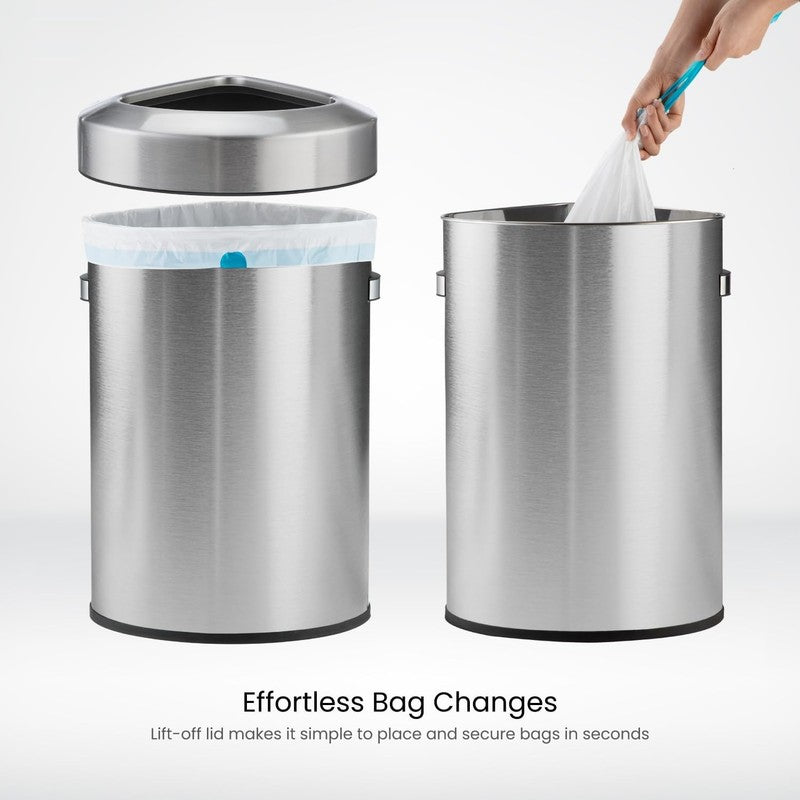 16 Gal / 60L Open Top Trash Can Commercial Office Triangular Silver4