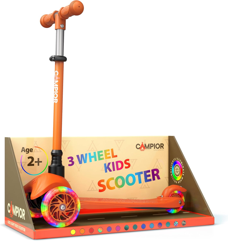 Kids 3 Wheel Scooter Lean to Steer LED Wheels Adjustable Handlebar Orange8