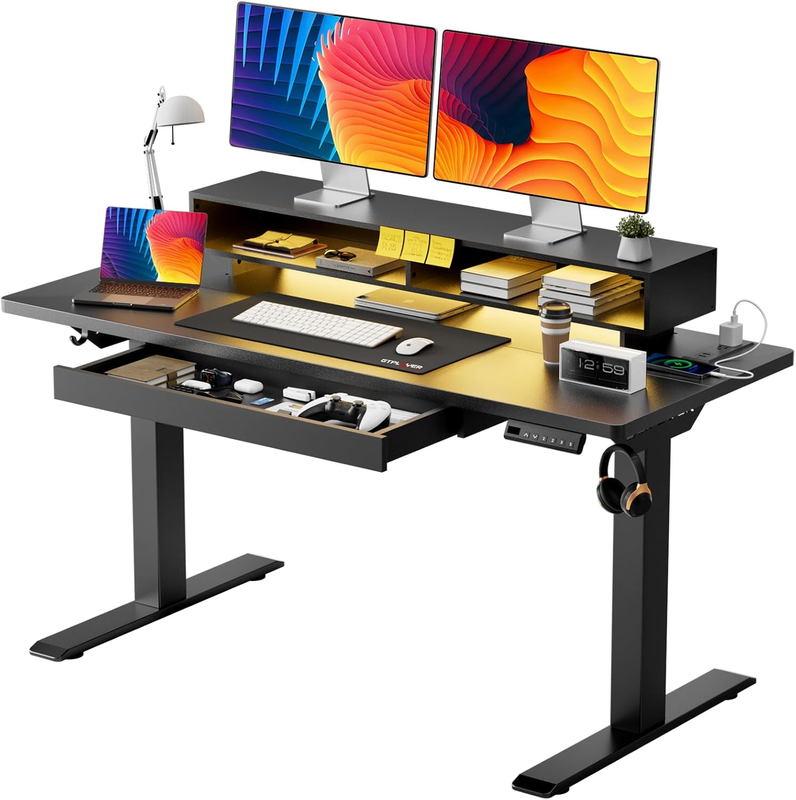 48x24 Electric Standing Desk w/ Drawers LED Power Memory Black0