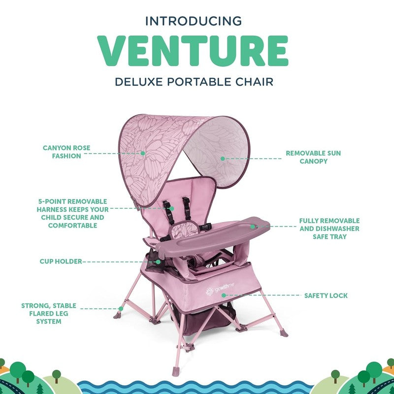 Go With Me Venture Portable High Chair Indoor Outdoor Sun Canopy Rose2