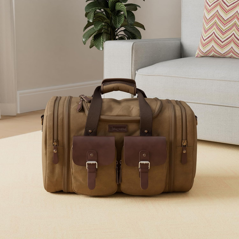 50L Expandable Travel Duffel Bag Canvas Leather Weekender Carry On Bag1