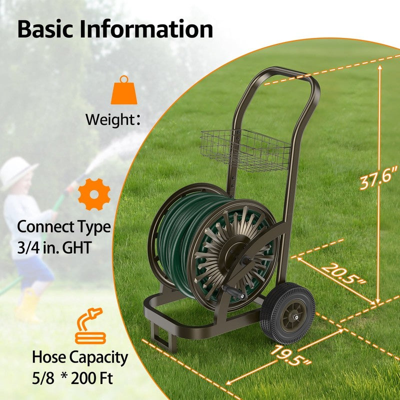 Garden Hose Reel Cart with Wheel, Hold up to 200 Ft of 5/8" Hose1