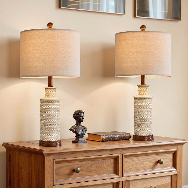 Bedside Lamp Set of 2 for Bedroom 24" Traditional Living Room Resin Nightstand T10
