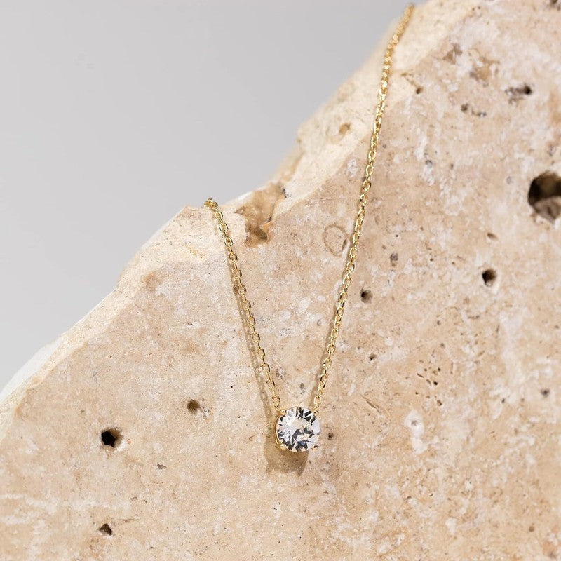 Gold Plated Crystal 1.5 Carat (7.3Mm) Cubic Choker Necklace for Women2