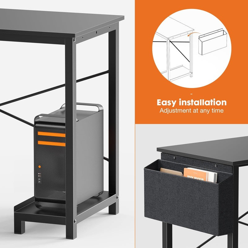 49" Modern L Shaped Computer Desk w/ Storage Shelf & Side Bag Black4