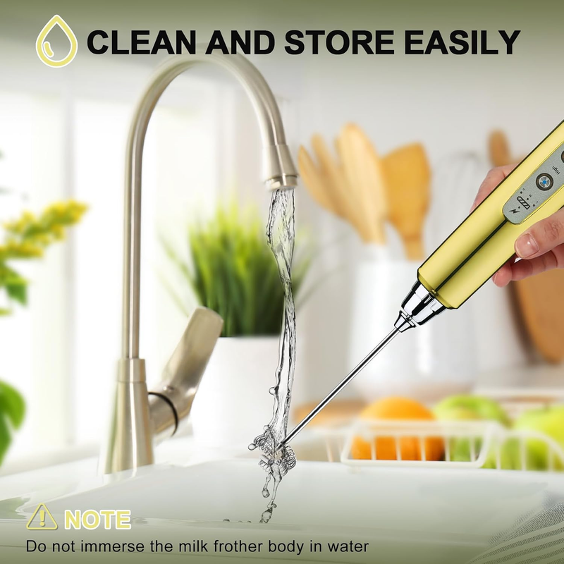 Milk Frother Handheld Champagne Gold Rechargeable 3 Speed 3 Heads Whisk6