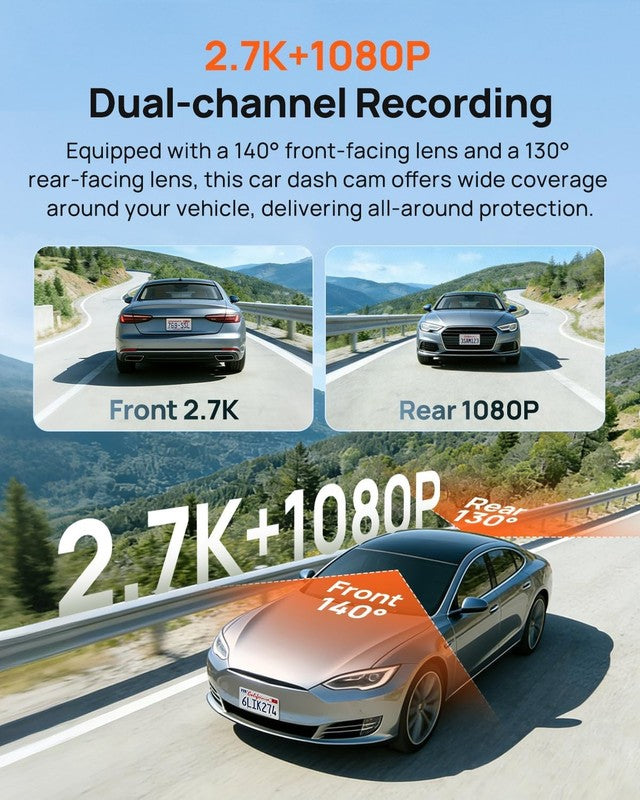 2.7K Front/Rear Dash Cam A500S Sony IMX335 GPS WiFi ADAS Night Vision 2" IPS1
