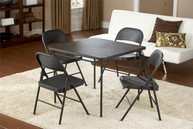All Steel Metal Folding Chair, Double Braced, Black (Set of 4)0
