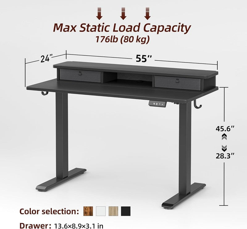 48x24 Standing Desk w/ 2 Drawers Adjustable Electric Sit Stand Black2
