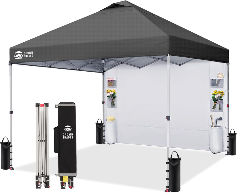 Crown Shades 10x10 Pop Up Canopy Tent w/ Sidewall Easy Setup Grid Grey8