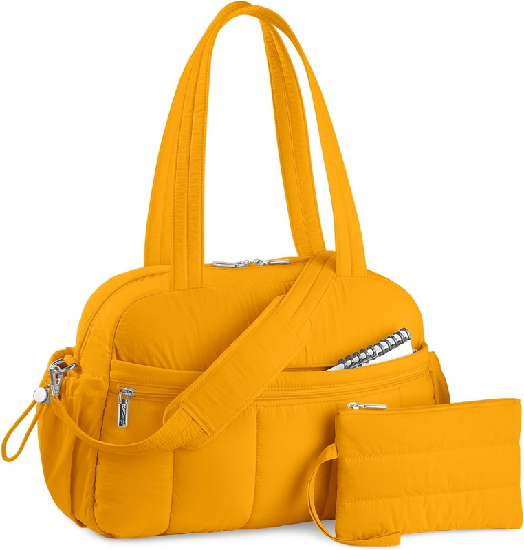 Travel Duffel Bag Women Puffer Gym Weekender Wet Pocket Carry On Golden Yellow11