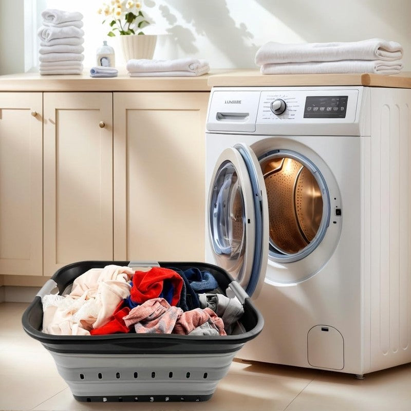 42L Collapsible Plastic Laundry Basket Foldable Portable Space-Saving Hamper4
