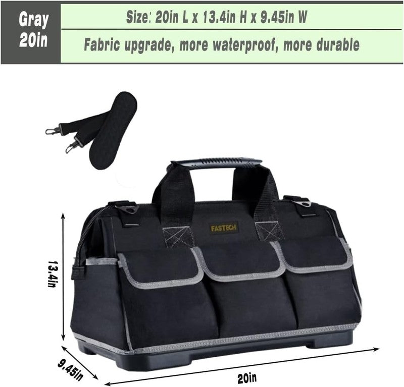 20" Wide Mouth Tool Bag Waterproof Molded Base Organizer with Adjustable Strap1
