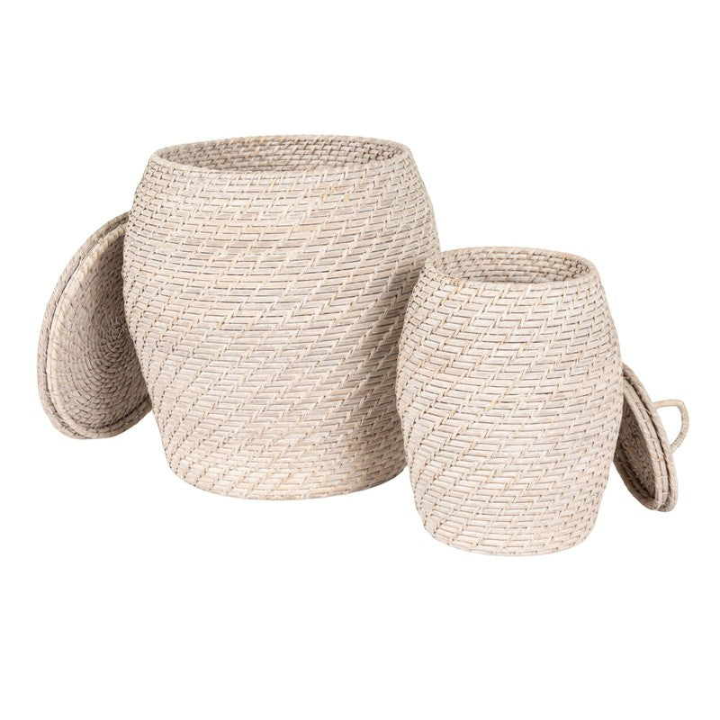 Set of 2 Hand-Woven Rattan Wicker Storage Baskets with Lids8