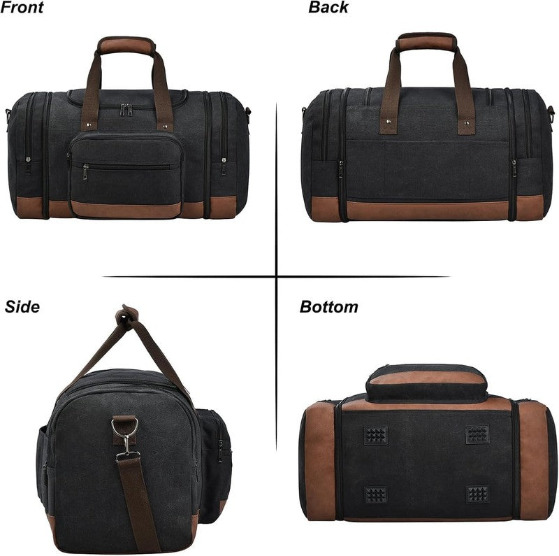 50L Canvas Duffle Bag Travel Gym Overnight Carry On Luggage Black5