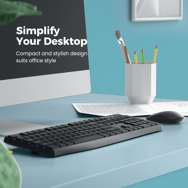 Wireless Keyboard and Mouse Combo, 104 Full-Size Adjustable Keyboard with Batter10