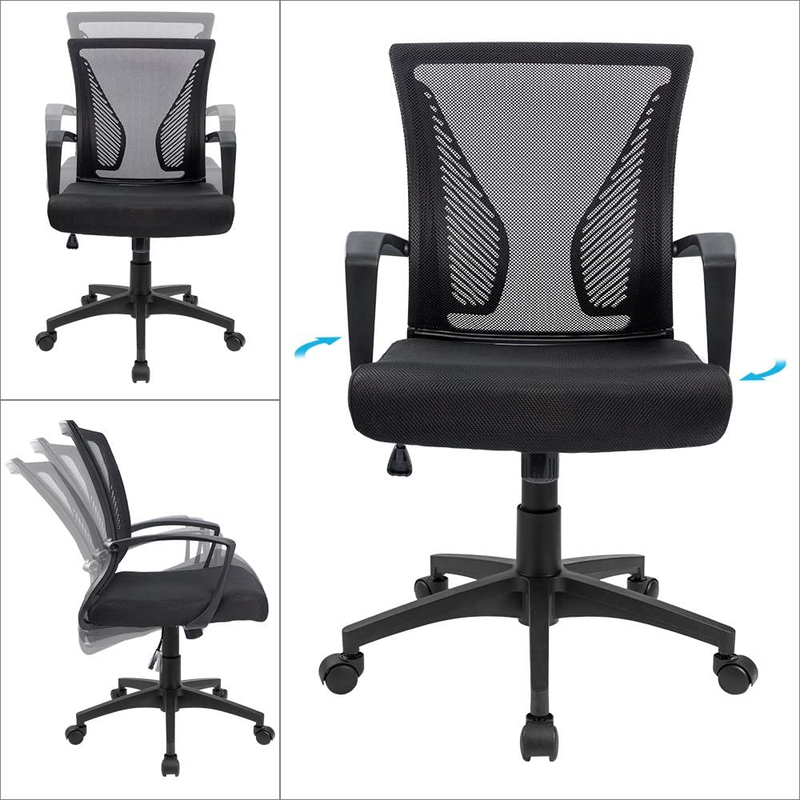 Office Chair Ergonomic Computer Desk Mesh Chair Mid Back Swivel Lumbar Support w4