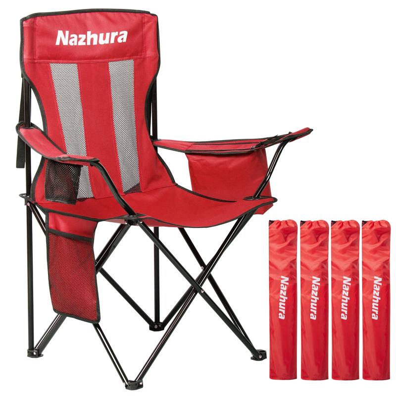 4 Pack Folding Camping Chair with Cooler Pouch, Mesh Backrest and Cup Holder Poc10