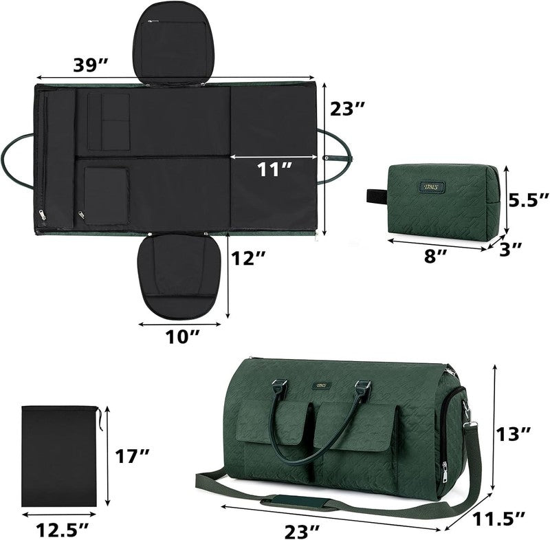 2in1 Garment Duffle Bag Green 3Pc Set Hanging Suit Travel Carry On6