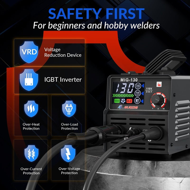 130A Portable MIG Welder,110V 2 in 1 Gasless Flux Core Mig/Stick Welding Machine4