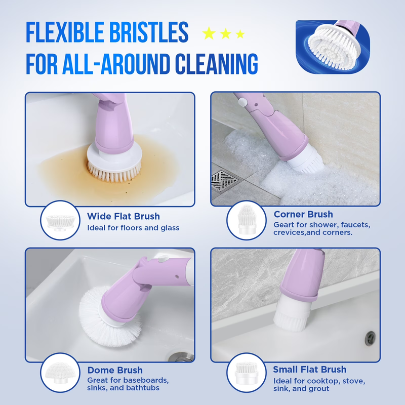 Electric Spin Scrubber Cordless Cleaning Brush Extendable Bathroom Tool4