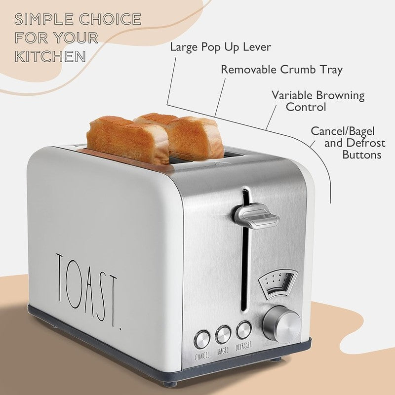 Stainless Steel 2 Slice Toaster Wide Slot 5 Browning Bagel Defrost Cancel Cream2