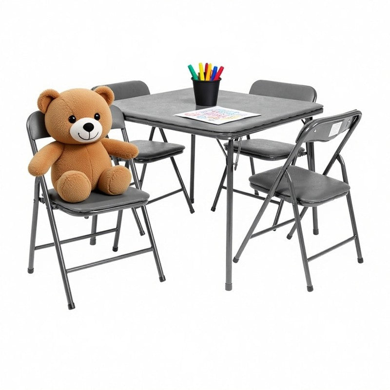 Mindy Kids 5-Piece Folding Square Activity Table and Chairs Set, Gray1