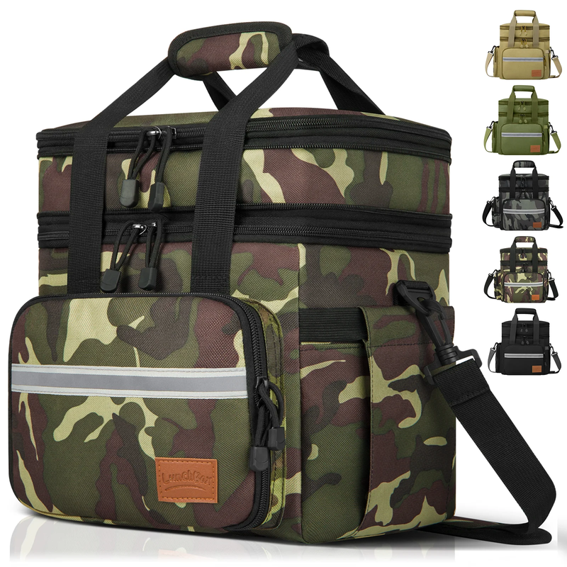 24L Insulated Lunch Bag Expandable Double Deck Cooler Tote Work Green Camo9