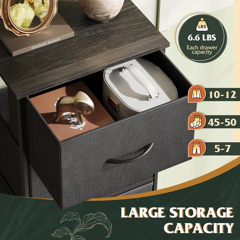 5 Drawer Fabric Dresser Storage Organizer Steel Frame Wood Top Black4