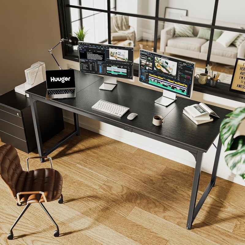 63'' Modern Office Desk Gaming Writing Desk w/ Storage Metal Frame Black4