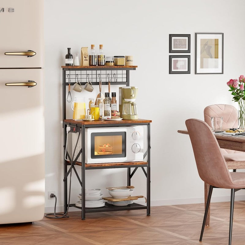 Kitchen Bakers Rack with Power Outlet, Microwave Oven Stand with Storage 4 Tiers1