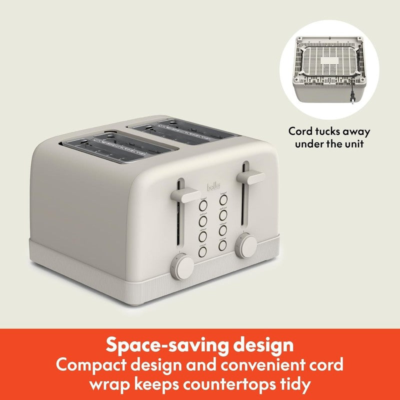 4 Slice Toaster 900W 6 Shade Reheat Cancel Anti Jam Auto Shut Off Tray Oatmilk1