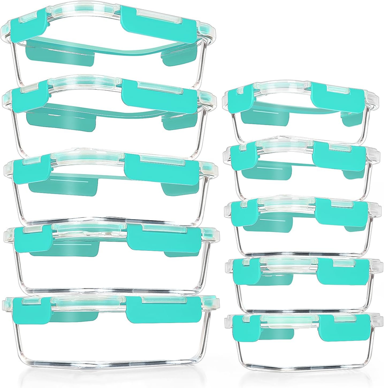 10 Pack Airtight Glass Meal Prep Containers Stackable Lids Green0