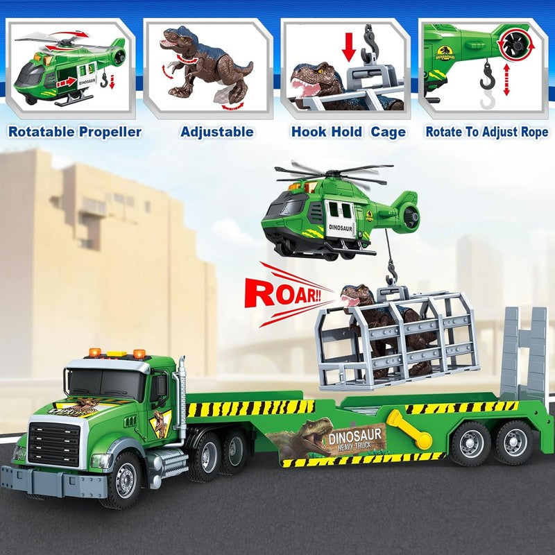 Carrier Dino Truck Kids Toys, 24“ Semi Truck Toy with Helicopter & Dino Toy with2