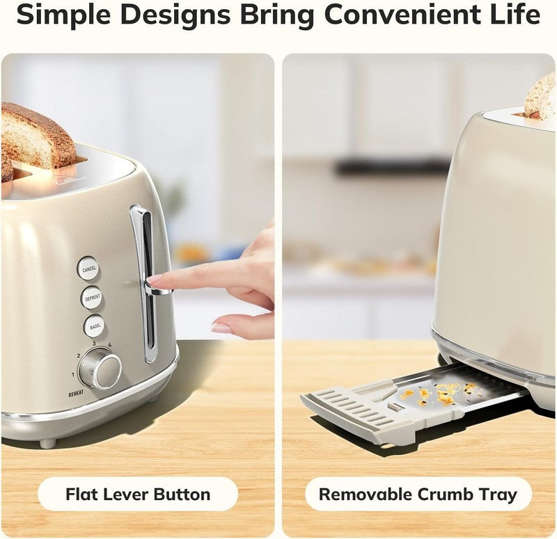 Retro 2 Slice Toaster Taupe - Stainless Steel, Bagel, Defrost, 6 Shade Wide Slot4