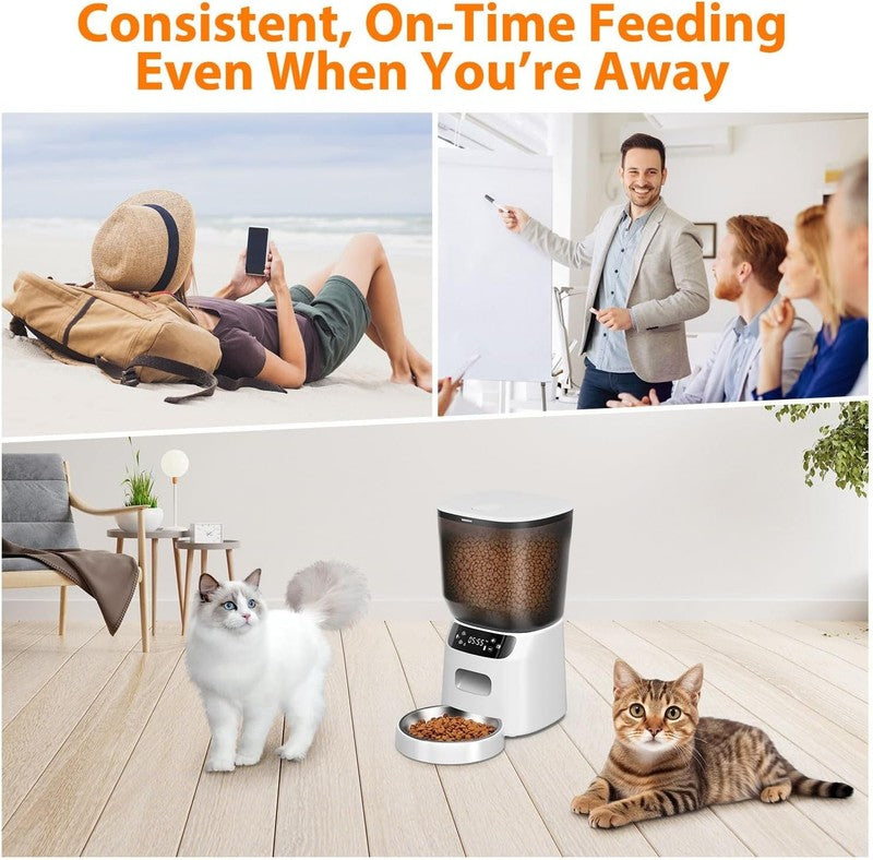 Automatic Cat Feeder with Stainless Steel Bowl, Food Dispenser 6 Meals Daily5