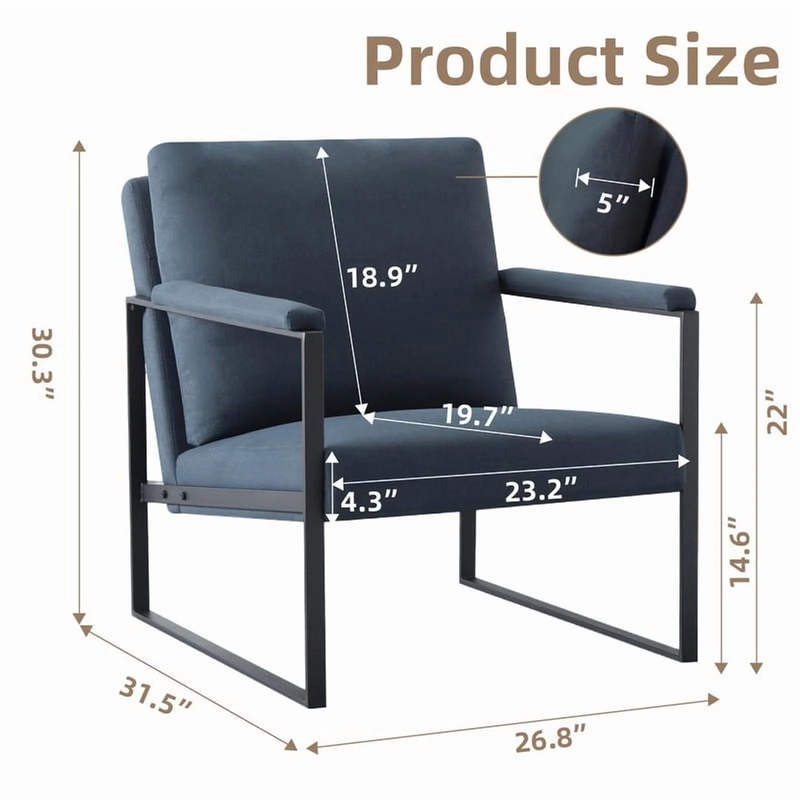 Metal Frame Accent Armchair with Ergonomic Cushioning, Upholstered Armrests up t2