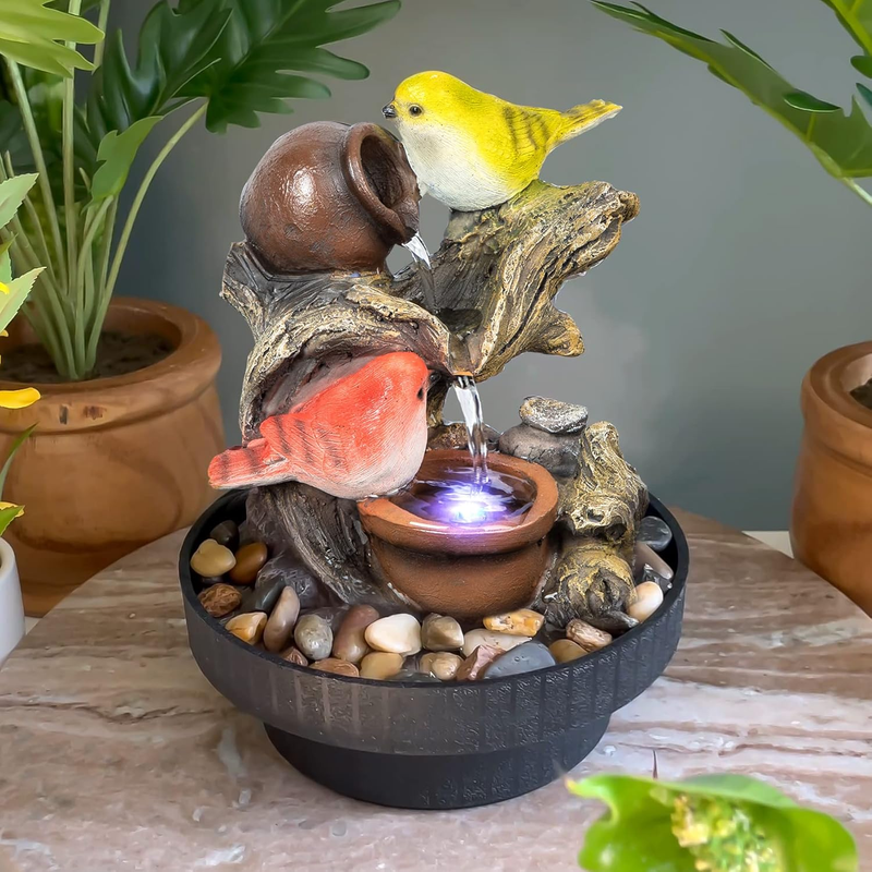 Indoor Tabletop Water Fountain LED Desktop Feng Shui Relaxation Home Decor5