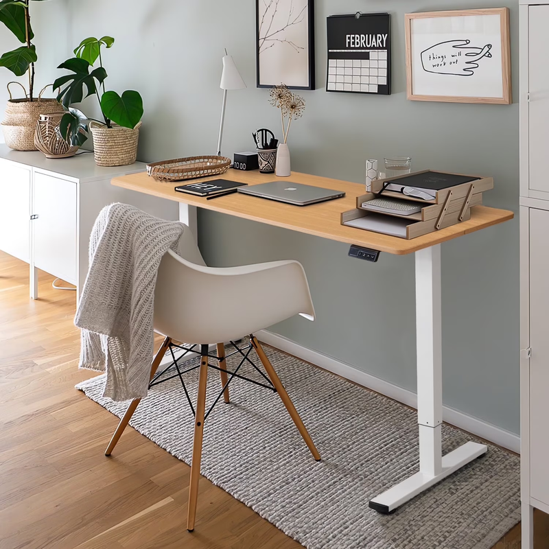 40"×24" Electric Height Adjustable Standing Desk T Shaped Metal White/Wood8